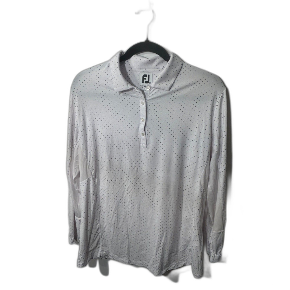 FootJoy FJ Golf Pickleball Polo XL WhitePolka Dot Long Sleeve Performance